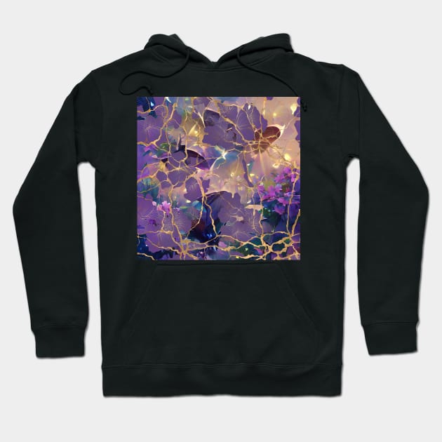 Japanese Garden: Butterflies and Flowers. Kintsugi Pattern Hoodie by CatCoconut-Art